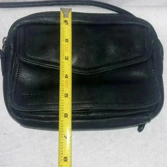 FOSSIL Vtg 90's Black Leather Small Crossbody WALLET ID INSIDE Bag Tote Purse - Picture 8 of 9